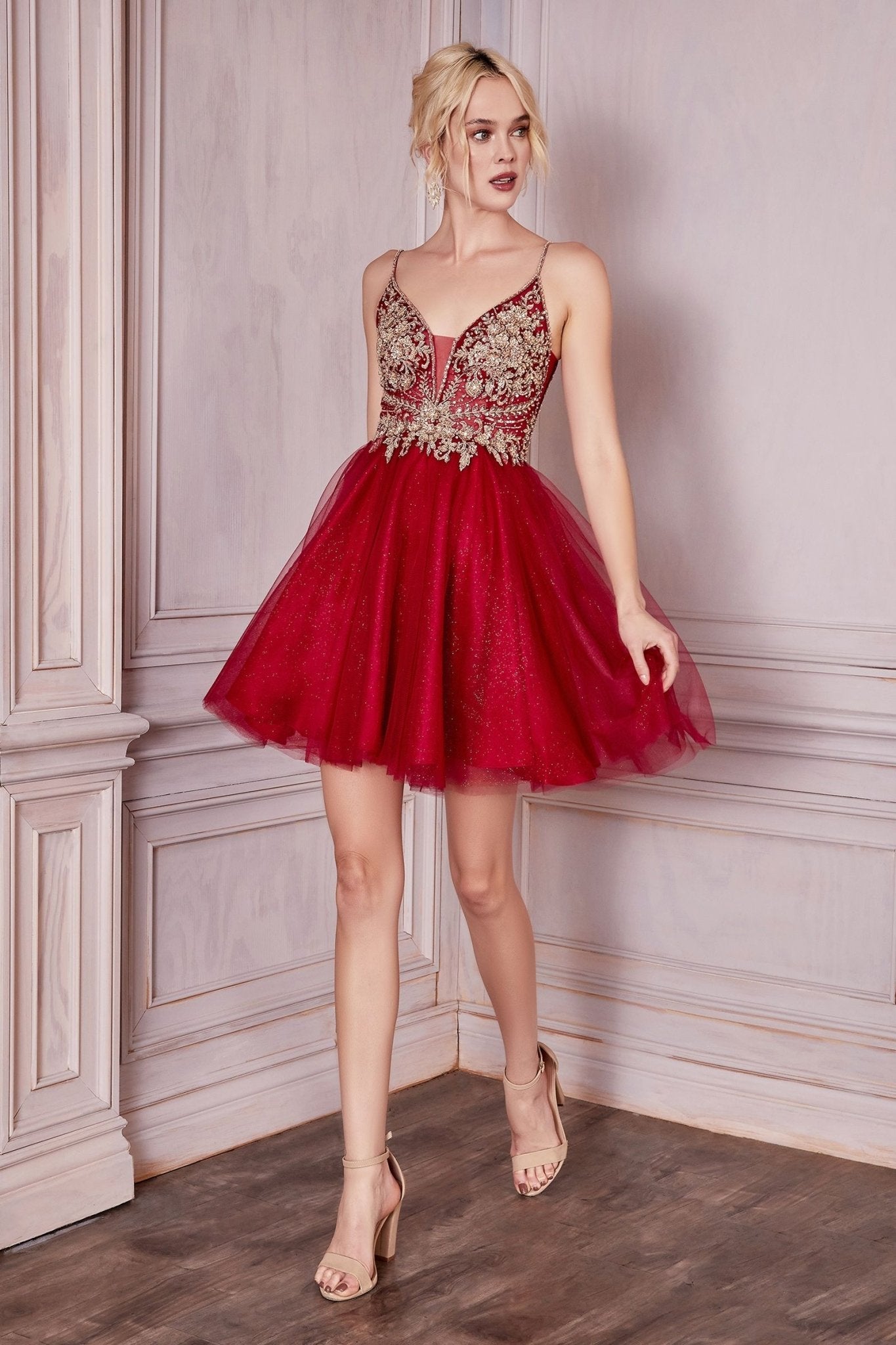 AMBROSIA Blush Sequin Beaded Strap Tulle Frilly Party Dress in Australia | One Honey Boutique