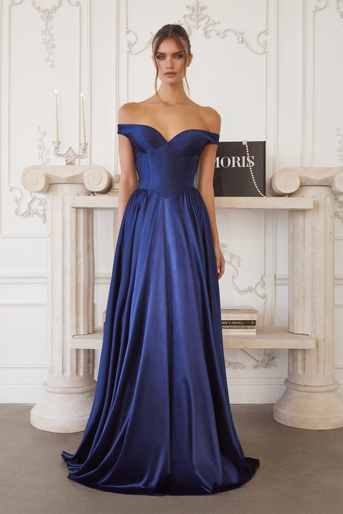 ANGELINA Off-Shoulder Satin A-Line Dress