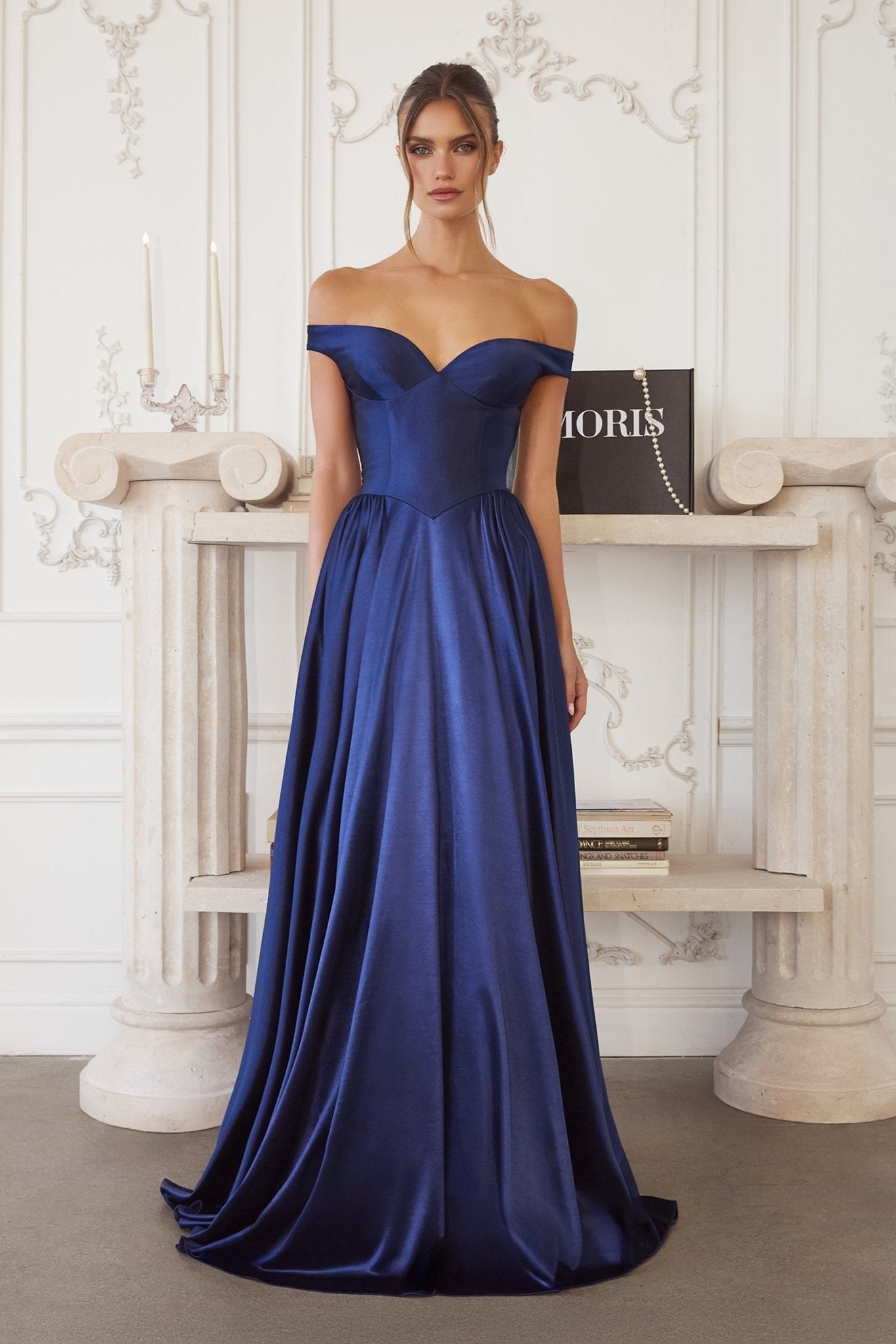 ANGELINA Off - the - Shoulder Satin A - Line Prom & Formal Dress in Australia | One Honey Boutique