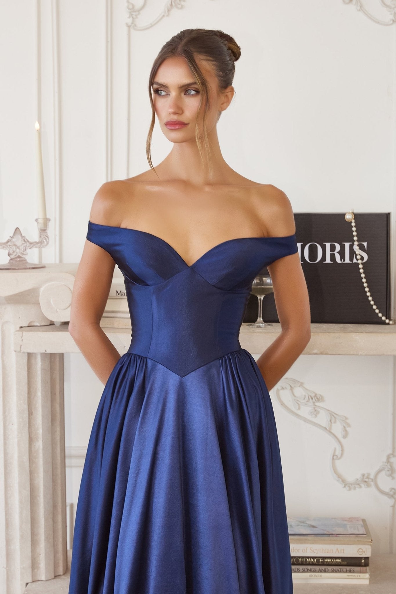 ANGELINA Off - the - Shoulder Satin A - Line Prom & Formal Dress in Australia | One Honey Boutique