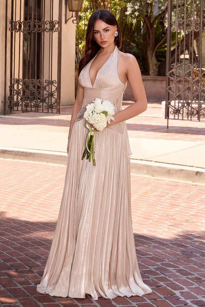 halter dress formal wedding guest Neck Silk - Midi Dress With Sleeveless complemented by the vibrant color that brightens any celebration ARIADNE Halter Chiffon A-Line Dress