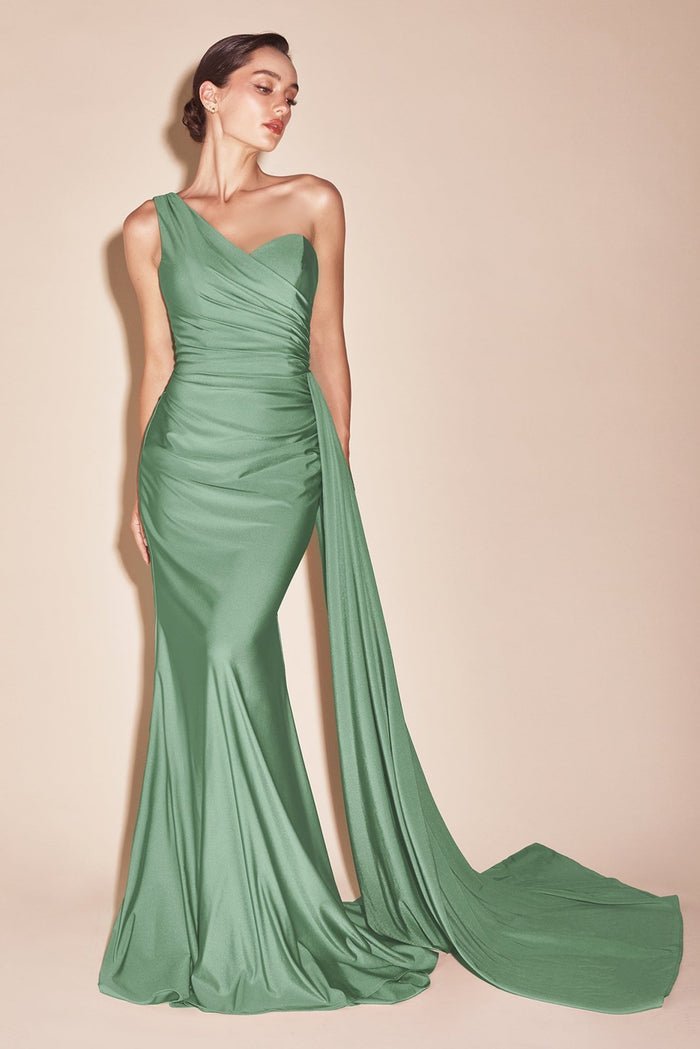 ARLENE One - Shoulder Satin Sash Fitted Prom & Formal Dress in Australia | One Honey Boutique