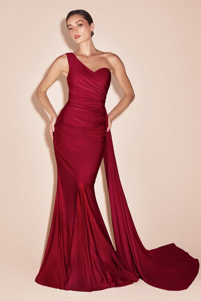 ARLENE One - Shoulder Satin Sash Fitted Prom & Formal Dress in Australia | One Honey Boutique