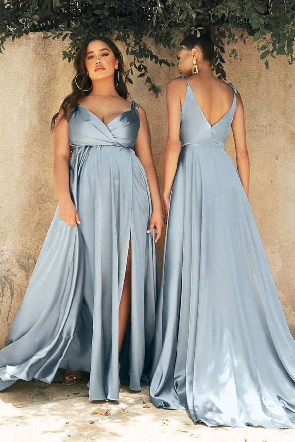 Honey Couture HUNTAR Dusty Blue Green Silky A Line Bridesmaid Formal D