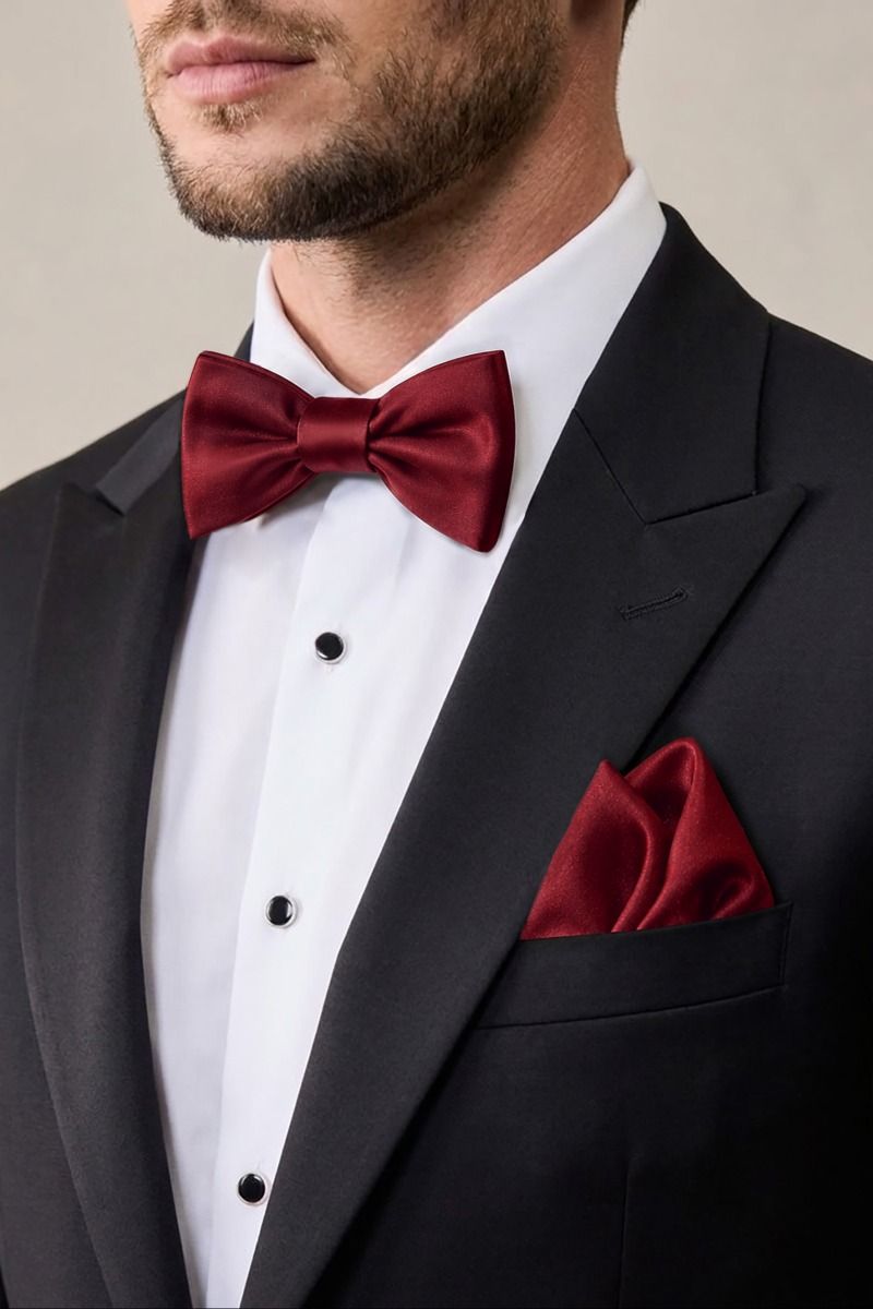Men's Satin Formal Bow Tie & Pocket Square Set