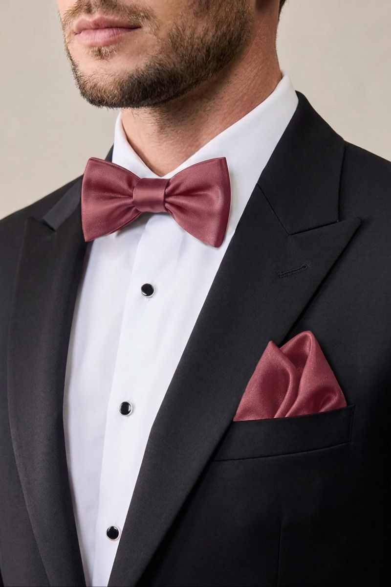 Men's Satin Formal Bow Tie & Pocket Square Set