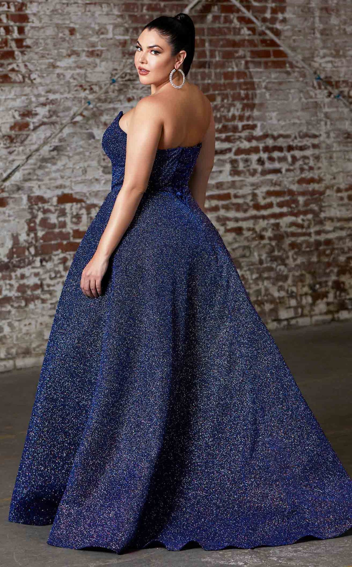 Honey Couture POLLY Royal Blue Glitter Shimmer Strapless Ballgown Formal Dress