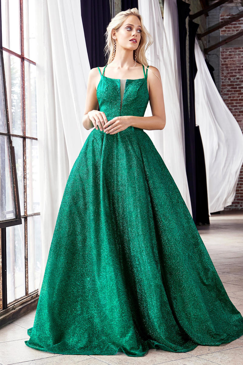 Honey Couture GRETCHEN Green Glitter Ball Gown Formal Dress