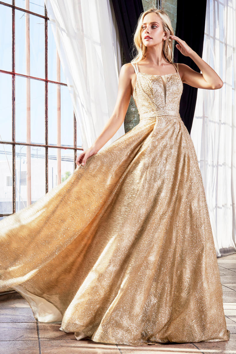 Honey Couture GRETCHEN Gold Glitter Ball Gown Formal Dress
