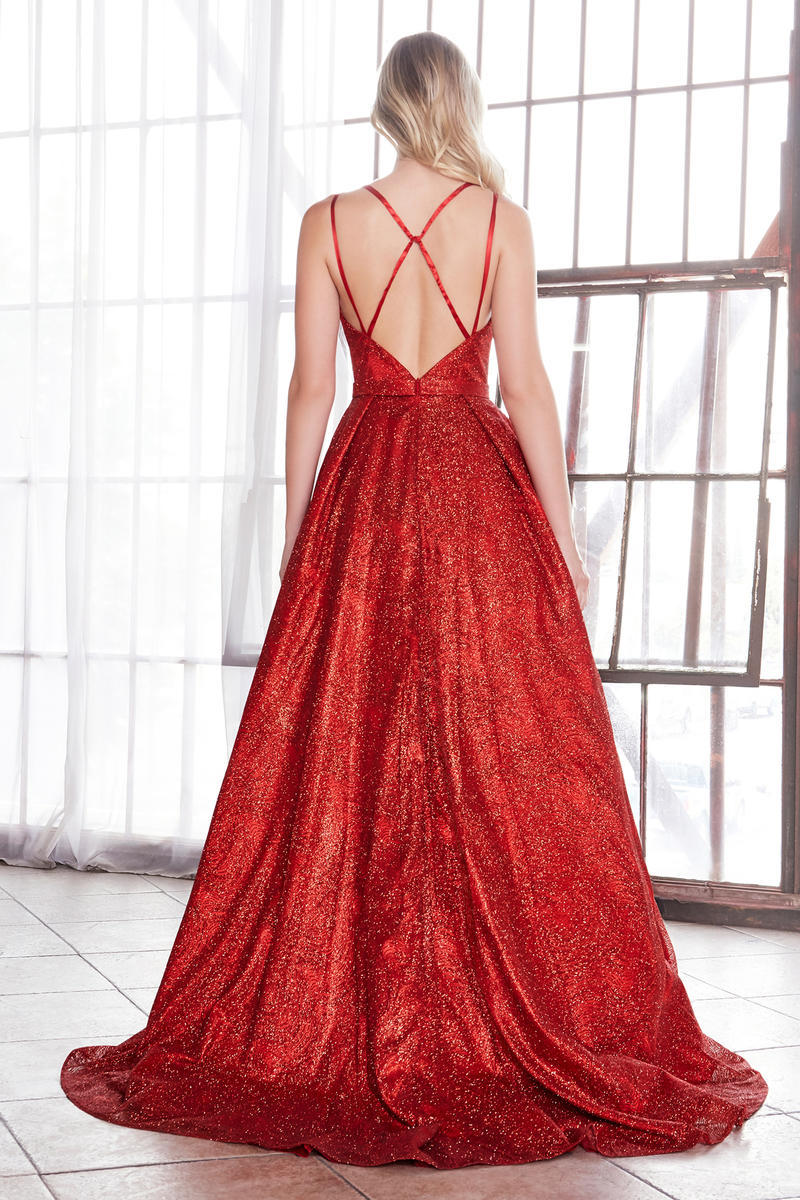 Honey Couture GRETCHEN Red Glitter Ball Gown Formal Dress