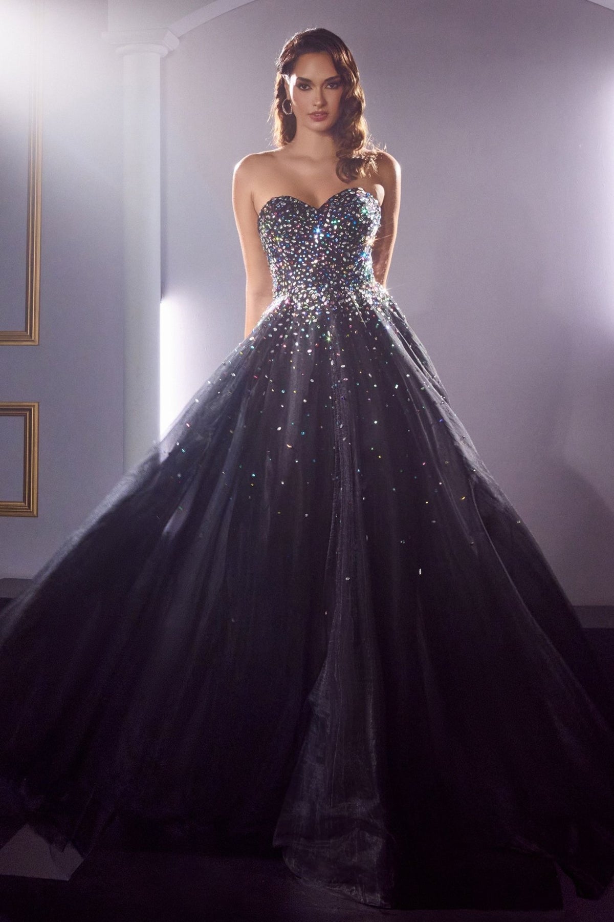 black dress with gems BADAZZLE Multi-Colour Gem Detail A Line Ballgown Formal Black / 6 USA crafted from luxurious velvet Primary color:Green Azazie Delaina Wedding Dress SL40