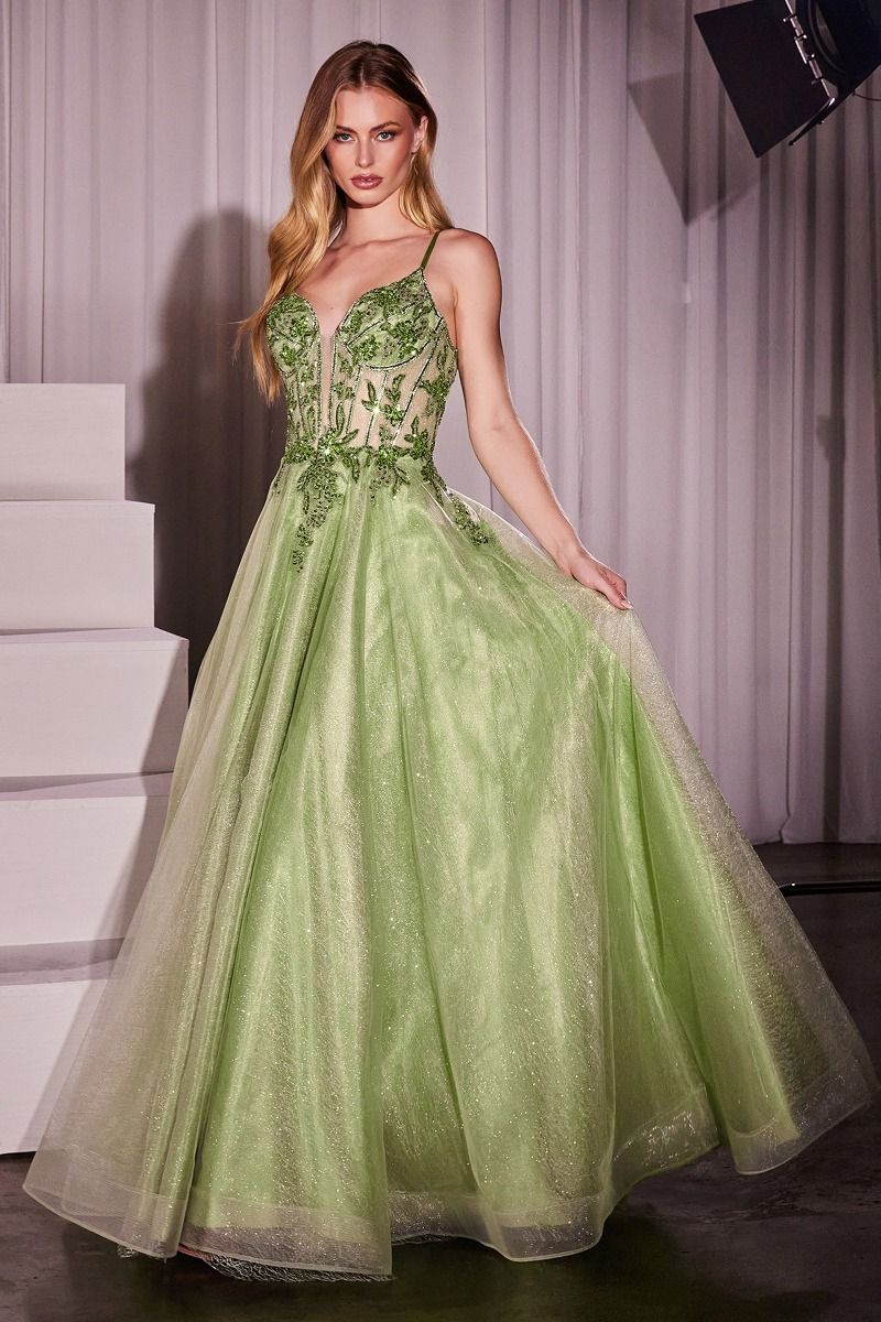KIARA Embellished Crystal Lace & Tulle Ball Gown Prom Dress Greenery / 16 USA KIARA Embellished Crystal Lace & Tulle Ball Gown Prom Dress Greenery / 16 USA