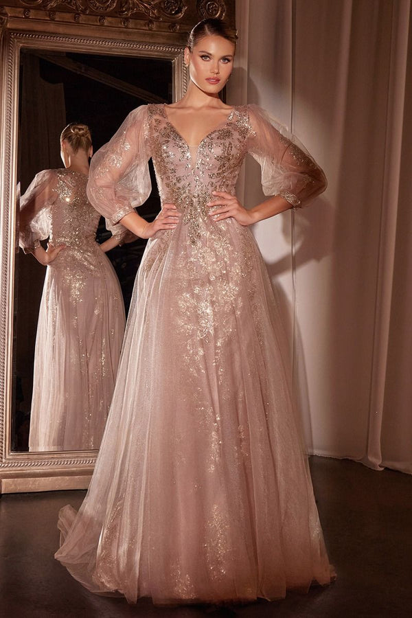 Long Sleeve Long Flowy Engagement Dress RITA Mesh Long