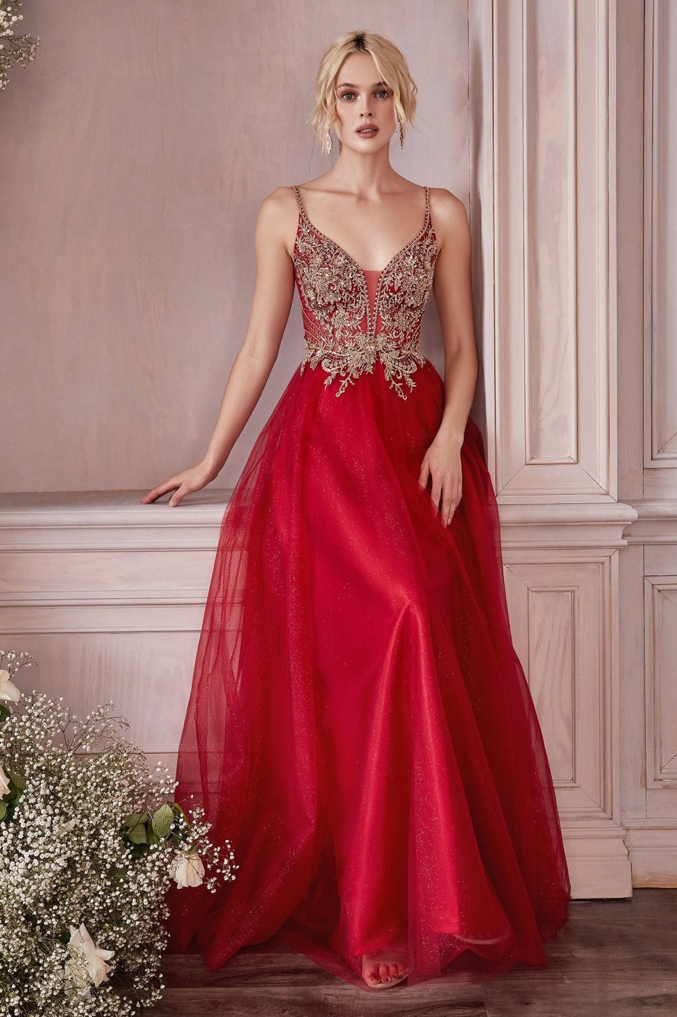 AMORET Romantic Beaded Applique Tulle Prom & Formal Dress in Australia | One Honey Boutique
