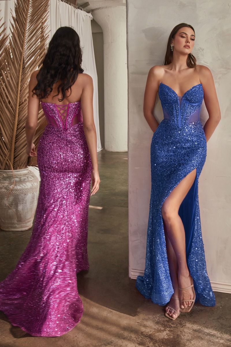 COLETTE Sequin Mesh Waist Bustier Corset Sequin Prom & Formal Evening Dress