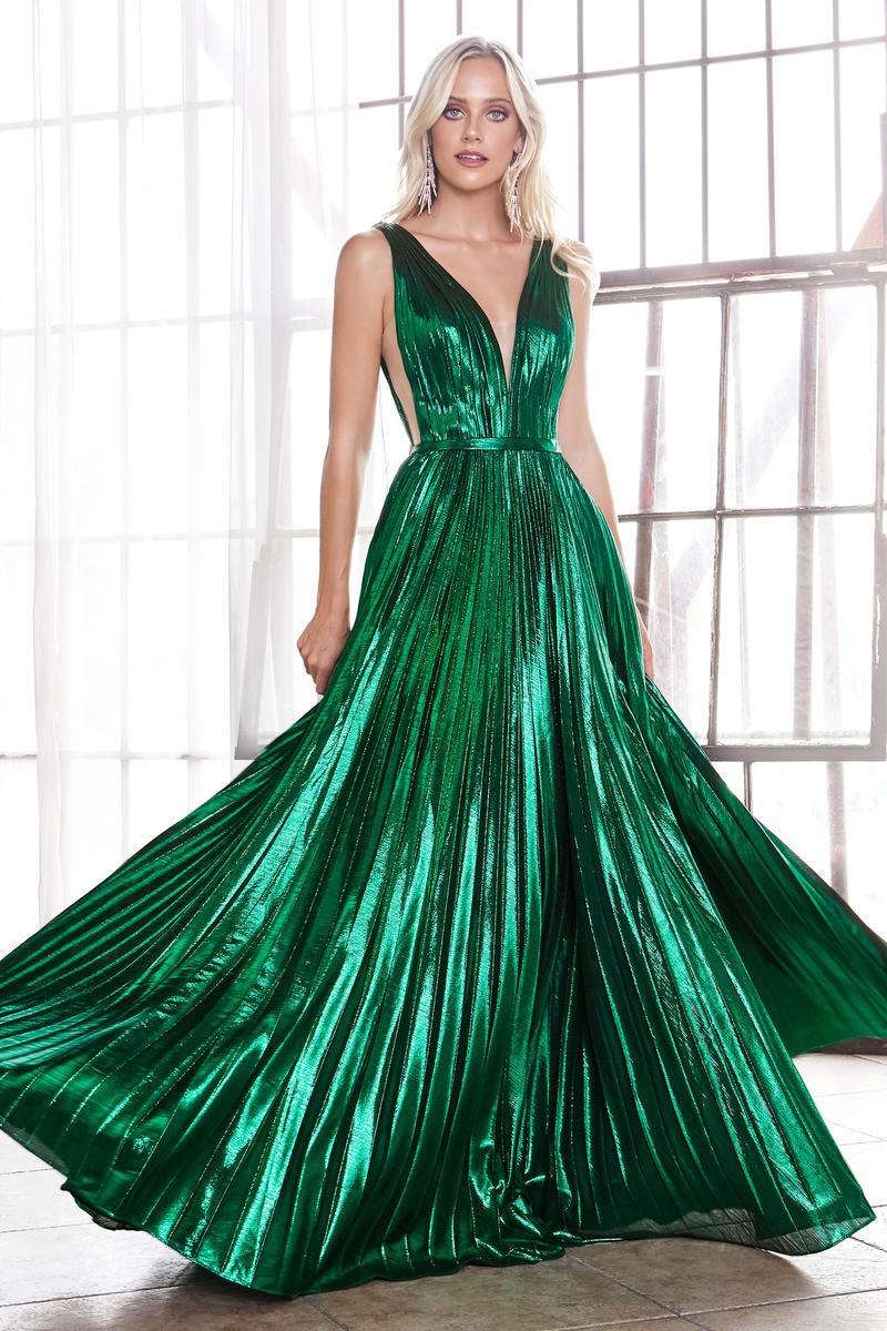 Honey Couture TRACEY Emerald Green Shimmer Pleated Formal Gown