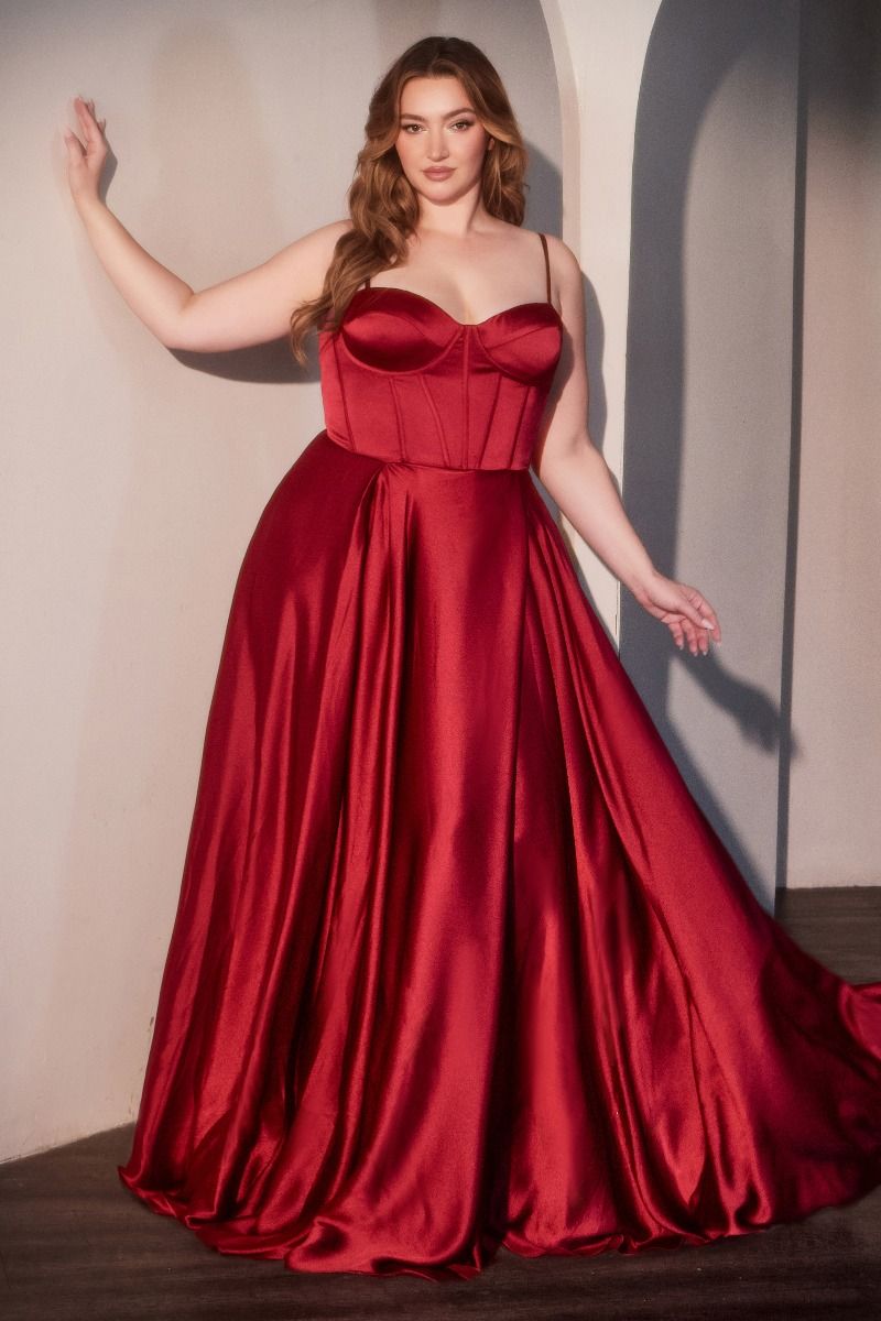 CLEO Curve Satin Bustier Corset Silky A Line School Formal Dress in Color: Red | One Honey Australia