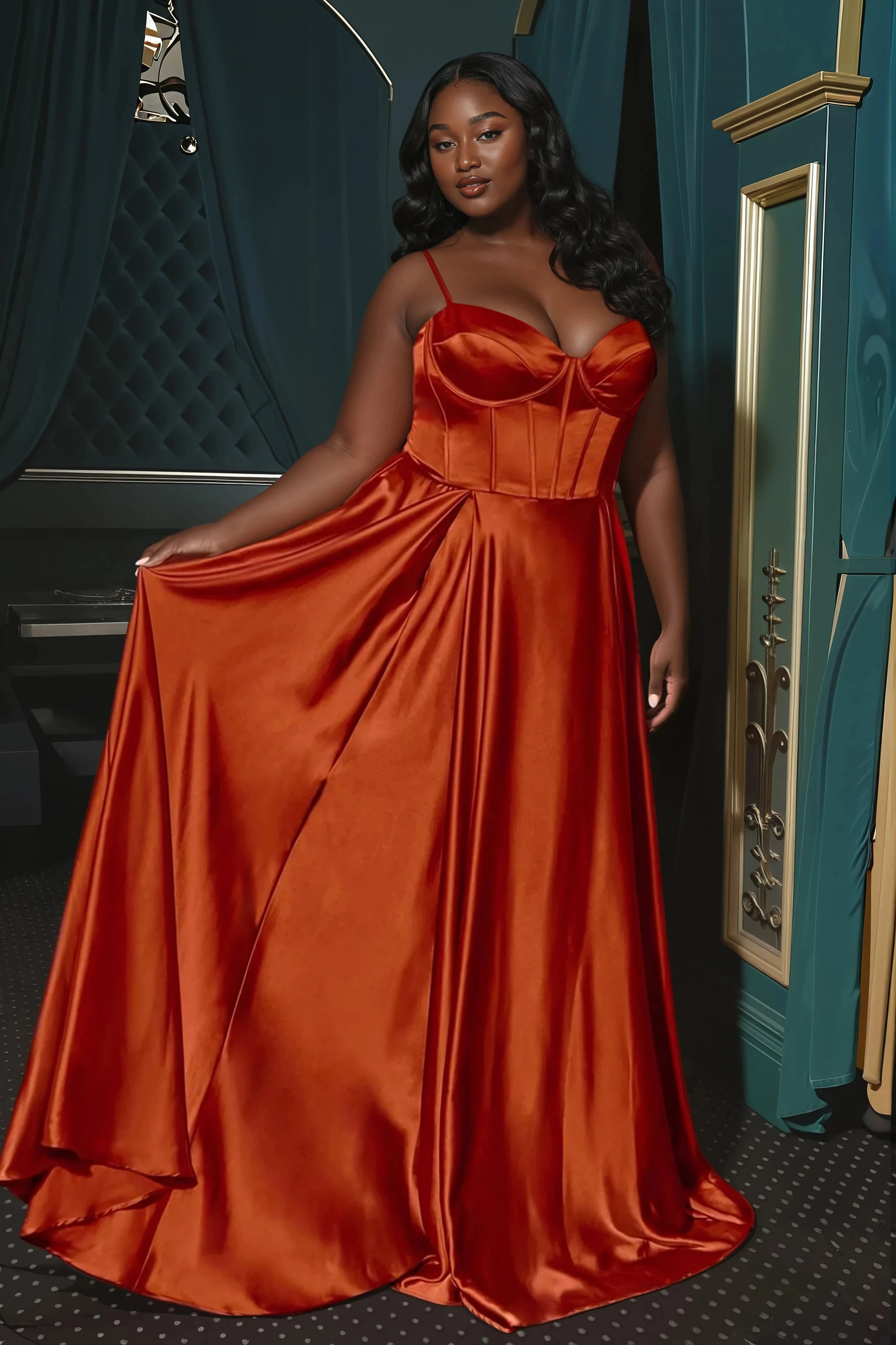 CLEO Curve Satin Bustier Corset Silky A Line School Formal Dress in Color: Black | One Honey Australia