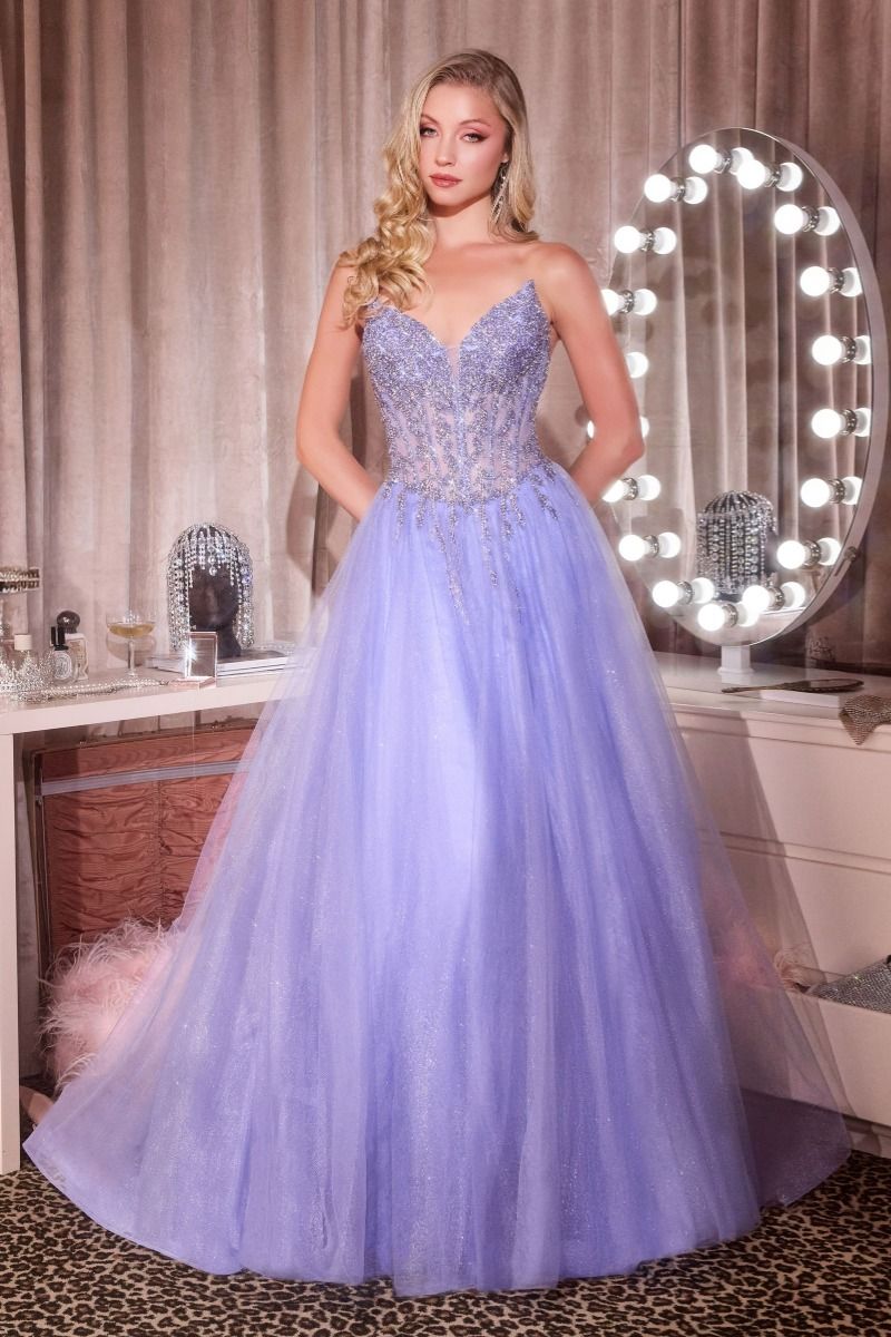 KIZI Beaded Corset Glitter Tulle A-Line Prom & Formal Gown
