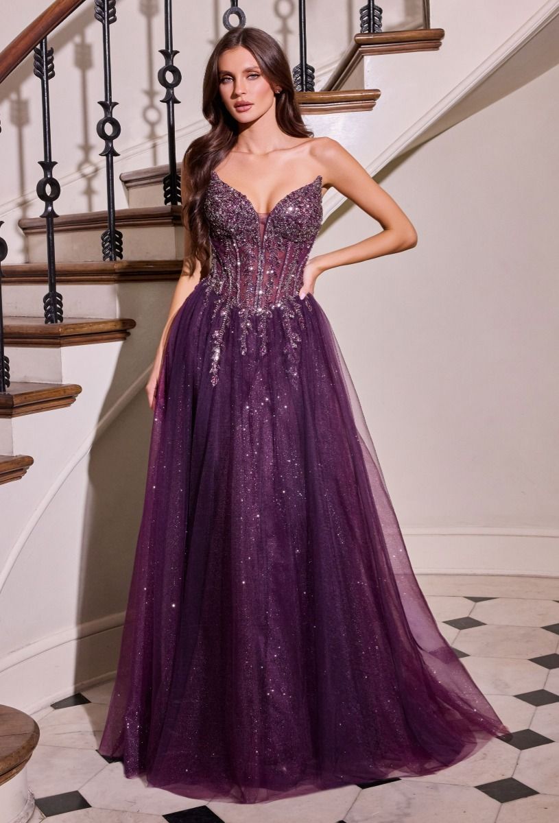 KIZI Beaded Corset Glitter Tulle A-Line Prom & Formal Gown