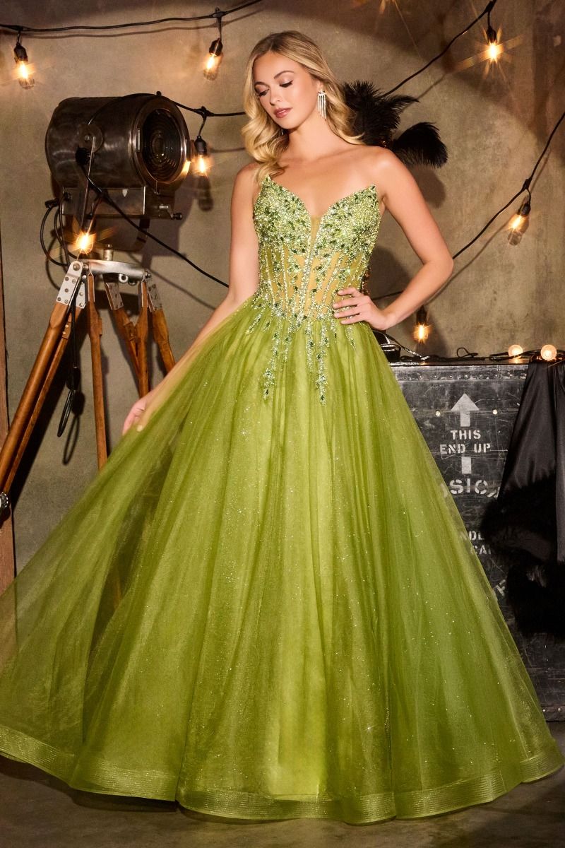 KIZI Beaded Corset Glitter Tulle A-Line Prom & Formal Gown