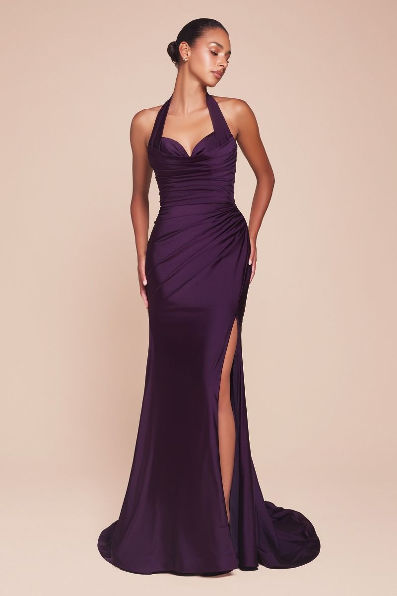 ZORA Halterneck Stretch Satin Mermaid Prom & Formal Dress Black / 12 USA