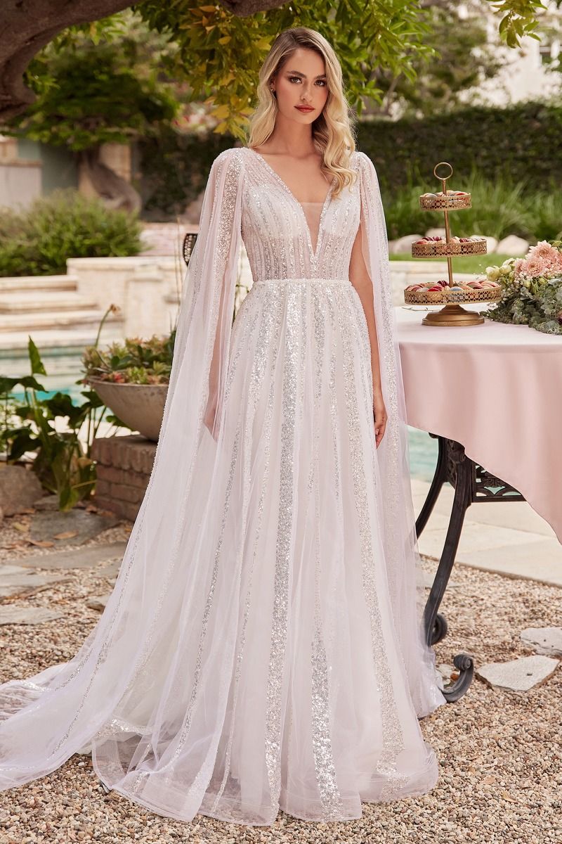 Divinity Bridal GISELLE Sheer Sequin Glitter Sheer Sleeve A Line Wedding Dress