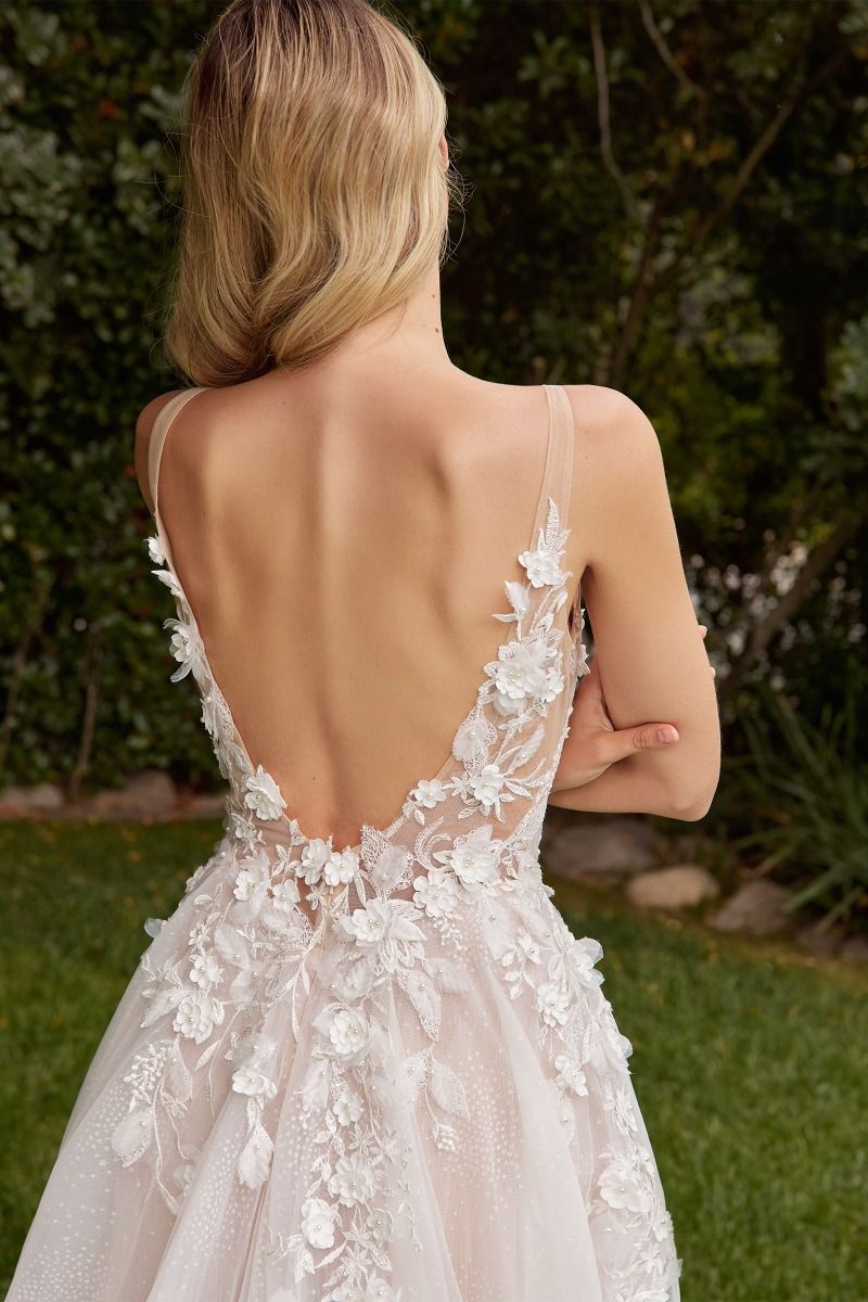Divinity Bridal VIVIANA Floral 3D Applique Lace & Flowers Removable Sleeve Wedding Dress