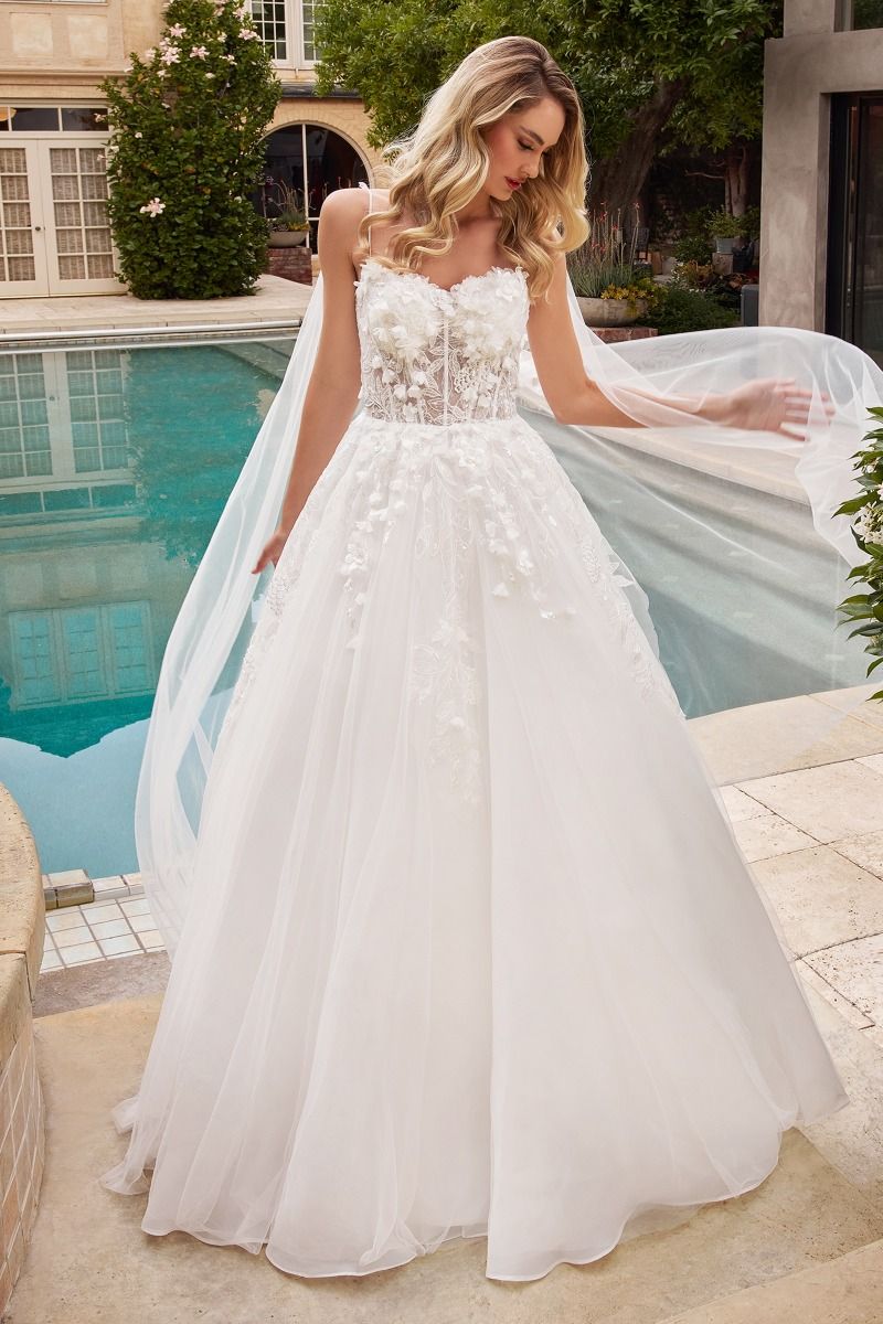 Divinity Bridal LEONA 3D Floral Applique Layered Tulle Ball Gown Wedding Dress
