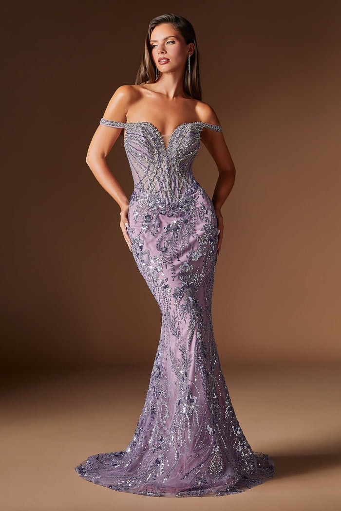 JANNAH Off Shoulder Embellished Fitted Prom & Formal Dress