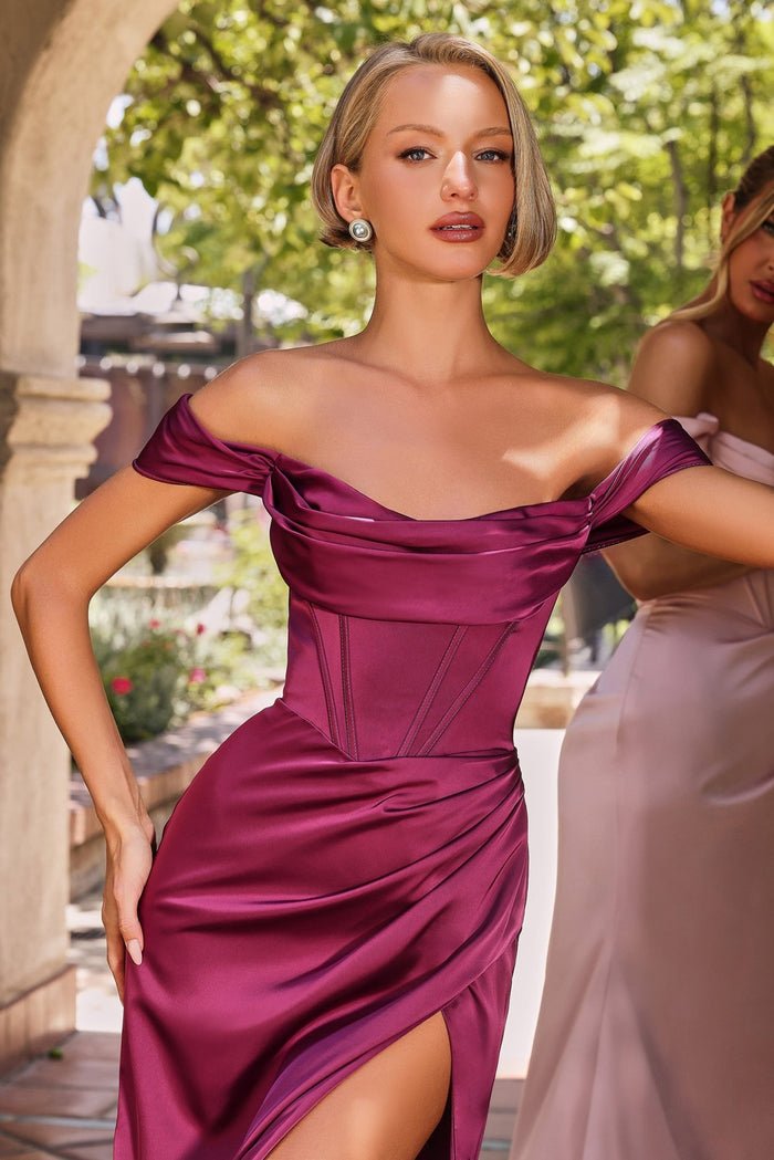 CECE Off The Shoulder Satin Corset Bustier Bridesmaid Formal Dress in Australia | One Honey Boutique