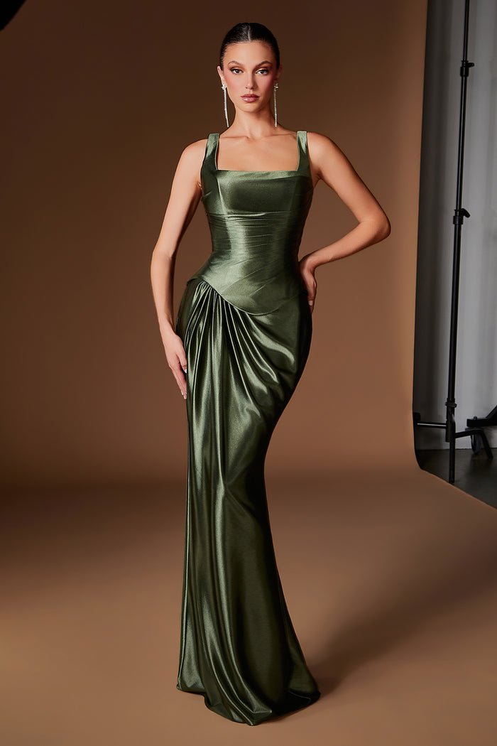 CHANTELLE Square Neck Satin Formal Gown with Draped Waist in Australia | One Honey Boutique