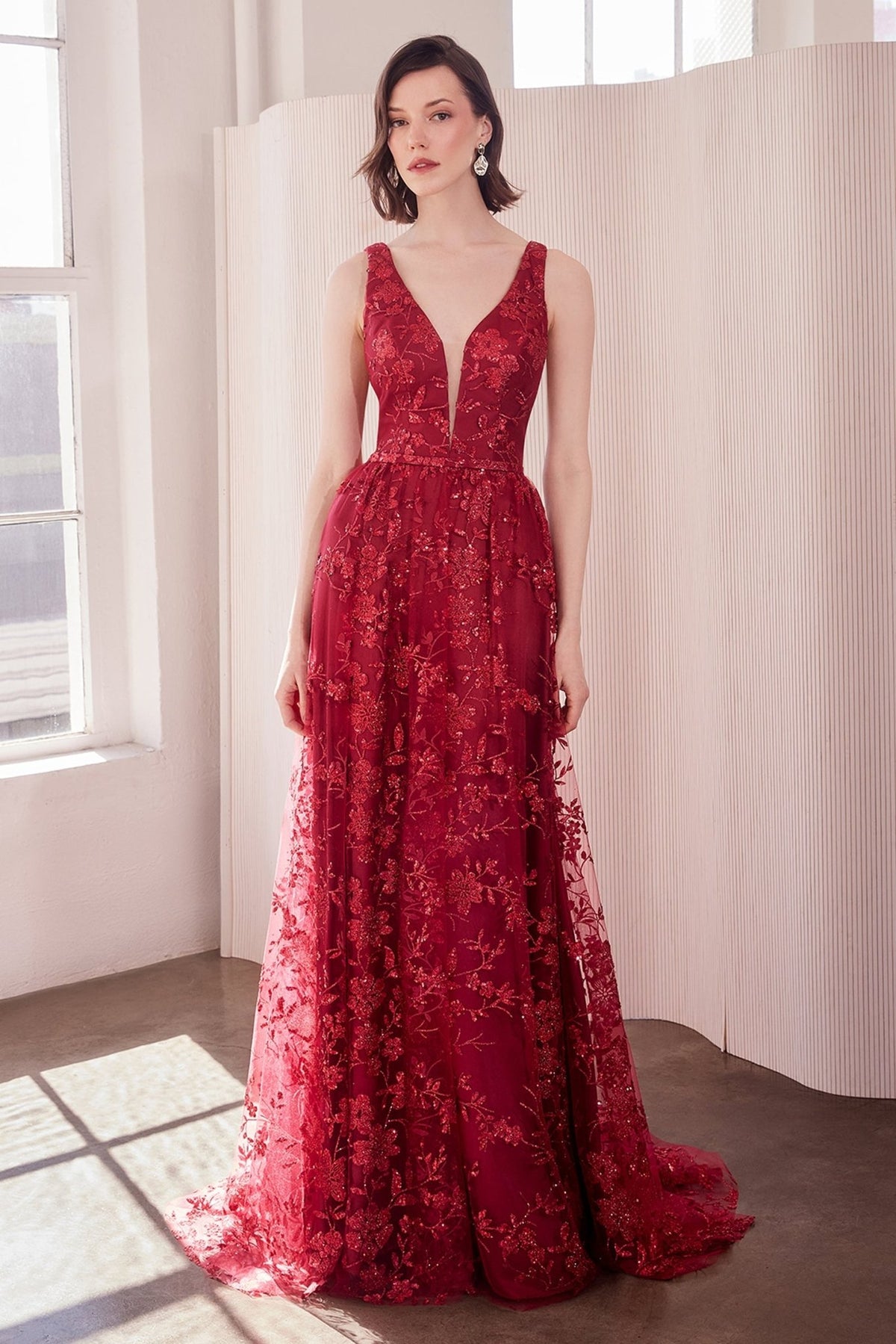shein long formal dresses Sweet A-Line Flower Girl Dresses | Long Burgundy with Sequin & Bow Tie main image 0