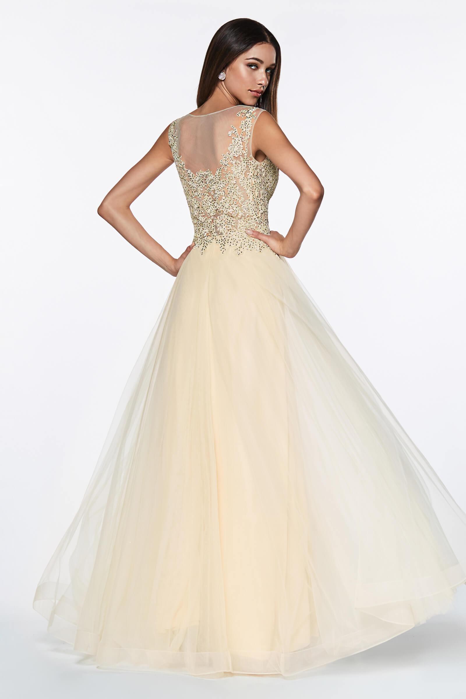 Honey Couture MADDIE Champagne Tulle Lace Bodice Formal Dress