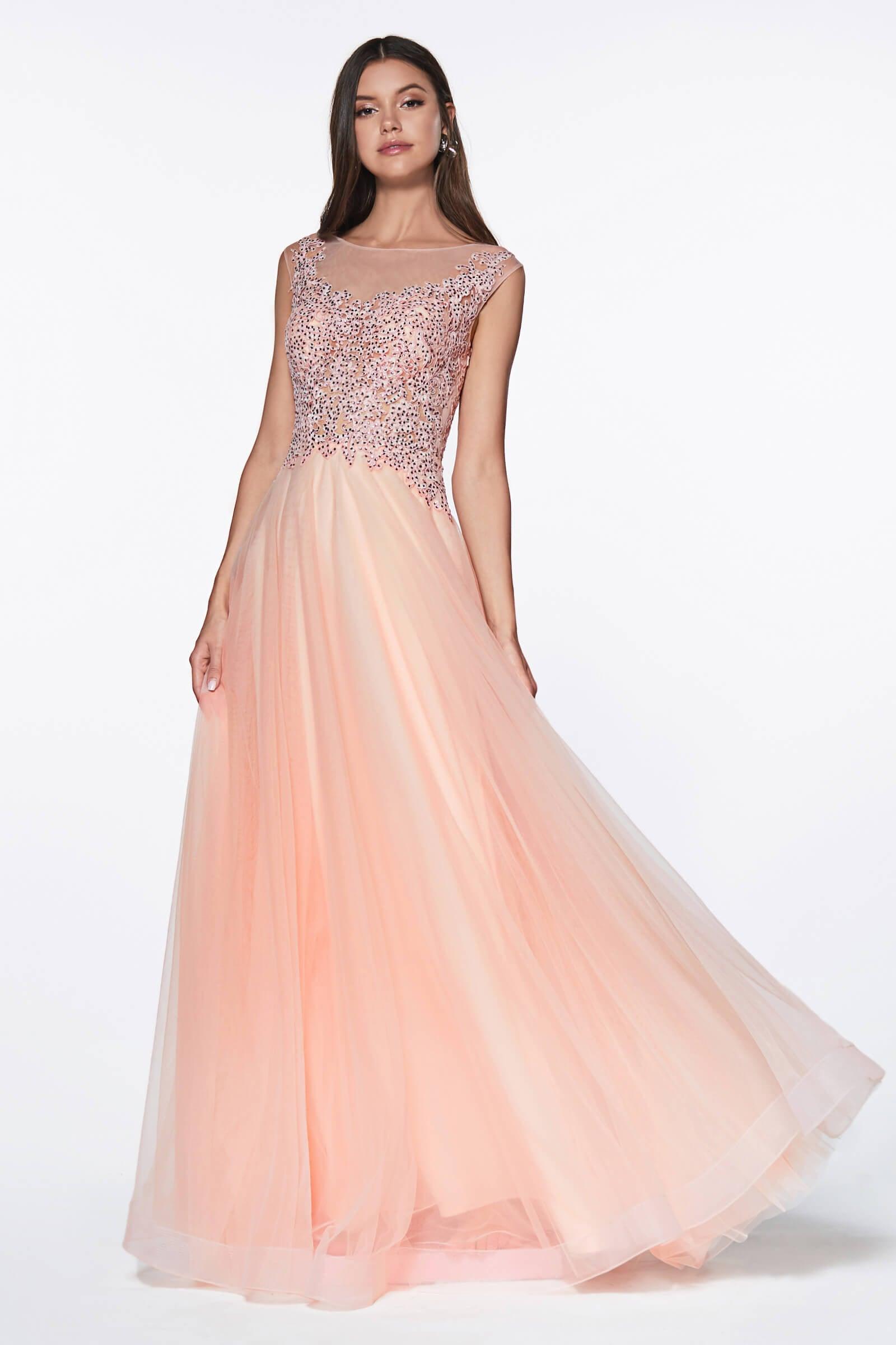 Honey Couture MADDIE Blush Tulle Lace Bodice Formal Dress