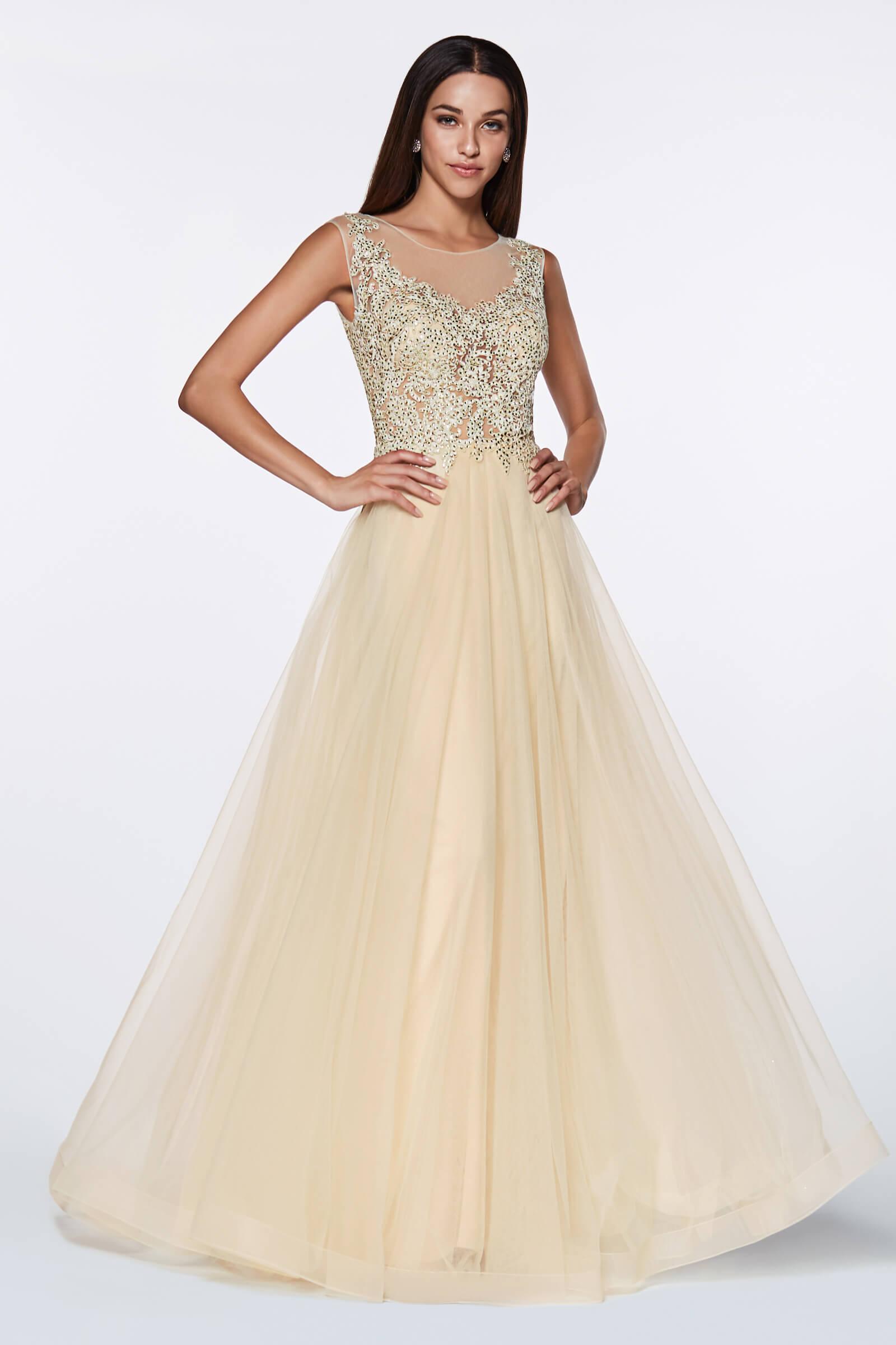 Honey Couture MADDIE Champagne Tulle Lace Bodice Formal Dress