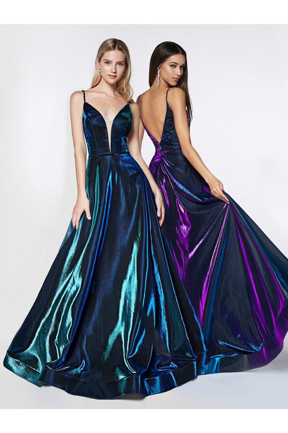 Honey Couture MONAE Blue Metallic Colour Change Formal Dress