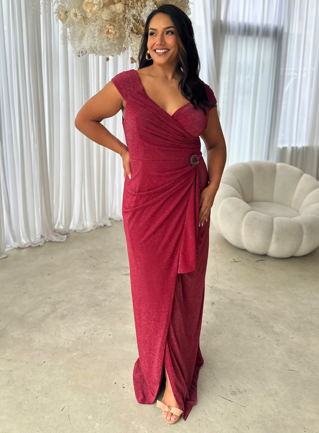 Trellis Lane CONNIE Off Shoulder Ruched Maxi Gown