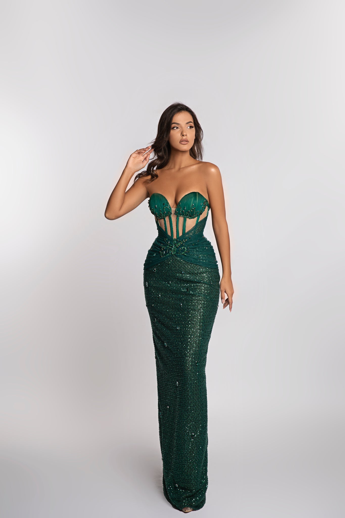 MINNA Fashion AMABEL Green Strapless Bustier Corset Mermaid Formal Dress