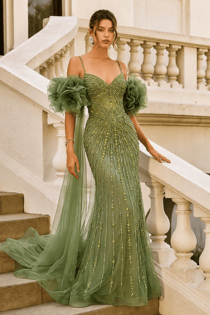 Daphne Crystal Beaded Corset Formal Gown with Cape in Australia | One Honey Boutique