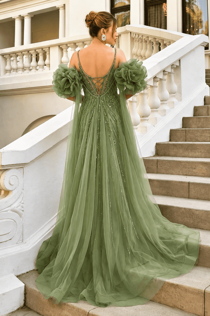 Daphne Crystal Beaded Corset Formal Gown with Cape in Australia | One Honey Boutique