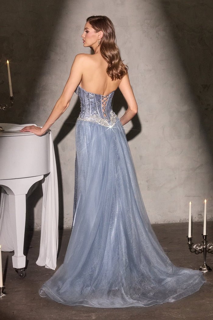 DARLENE Crystal Appliqué Corset Satin Prom & Formal Dress in Australia | One Honey Boutique