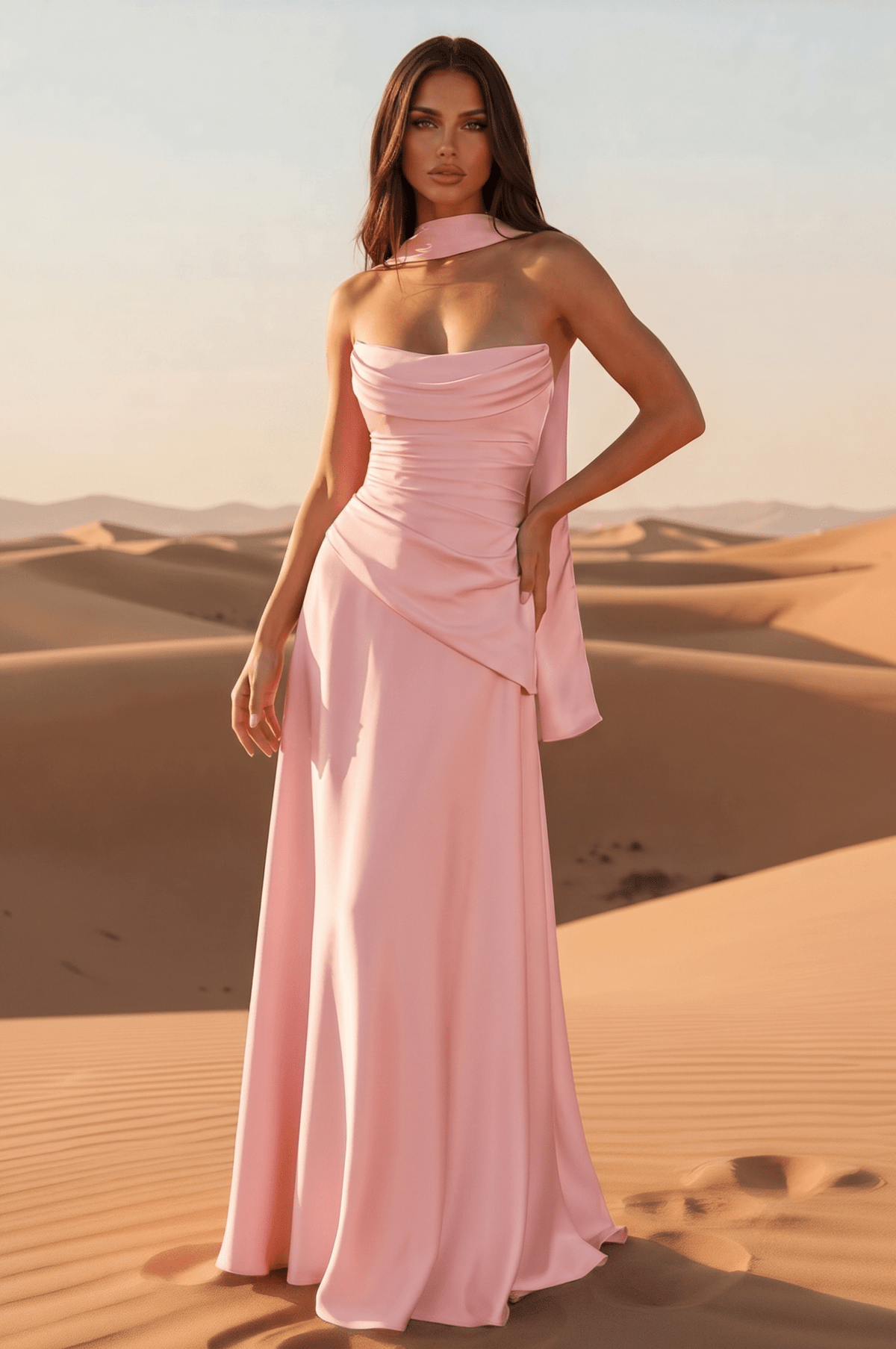 GLYDON Satin Strapless A-Line Corset Formal Gown with Scarf in Australia | One Honey Boutique