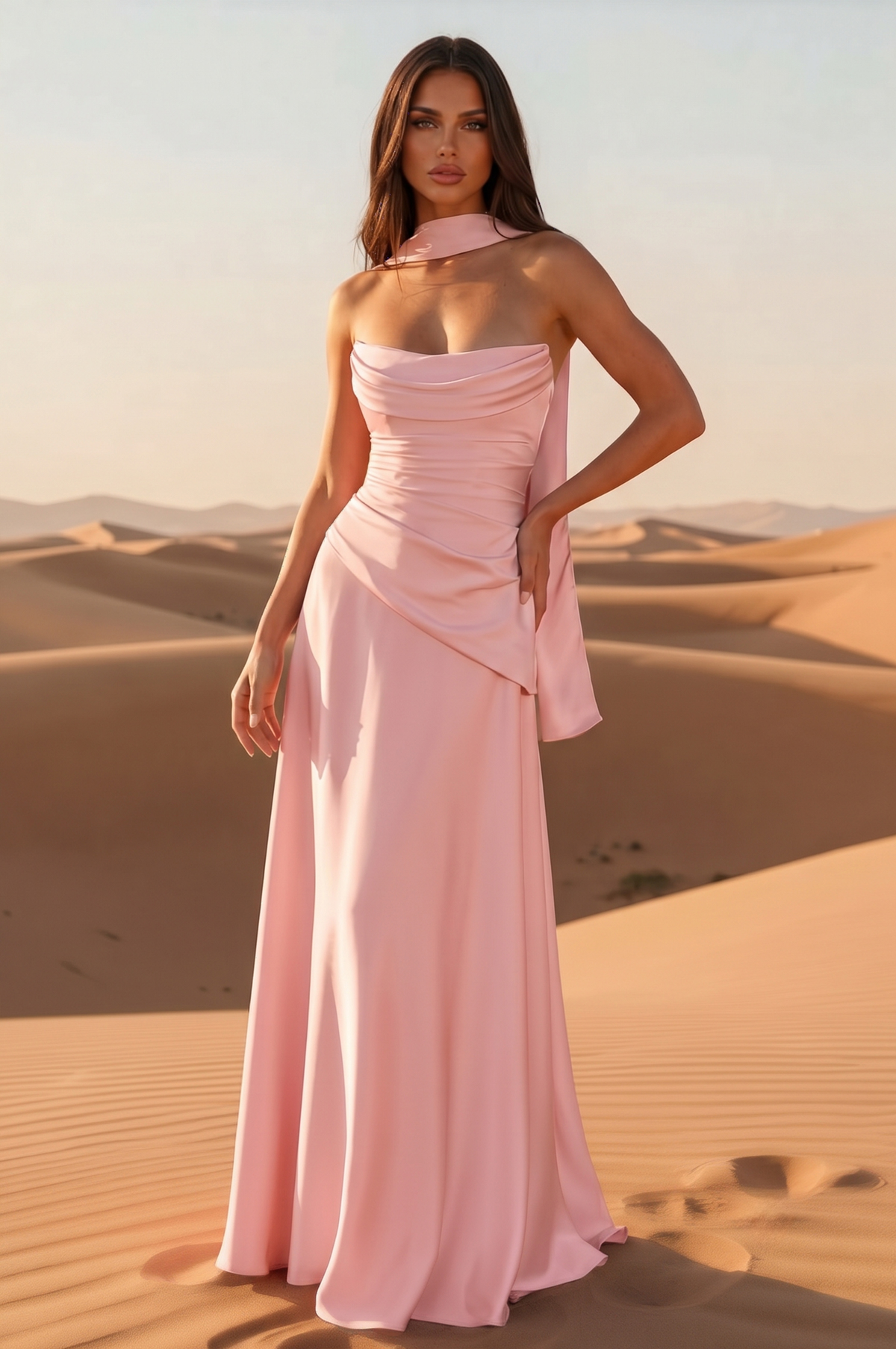 GLYDON Satin Strapless A-Line Corset Formal Gown with Scarf in Australia | One Honey Boutique