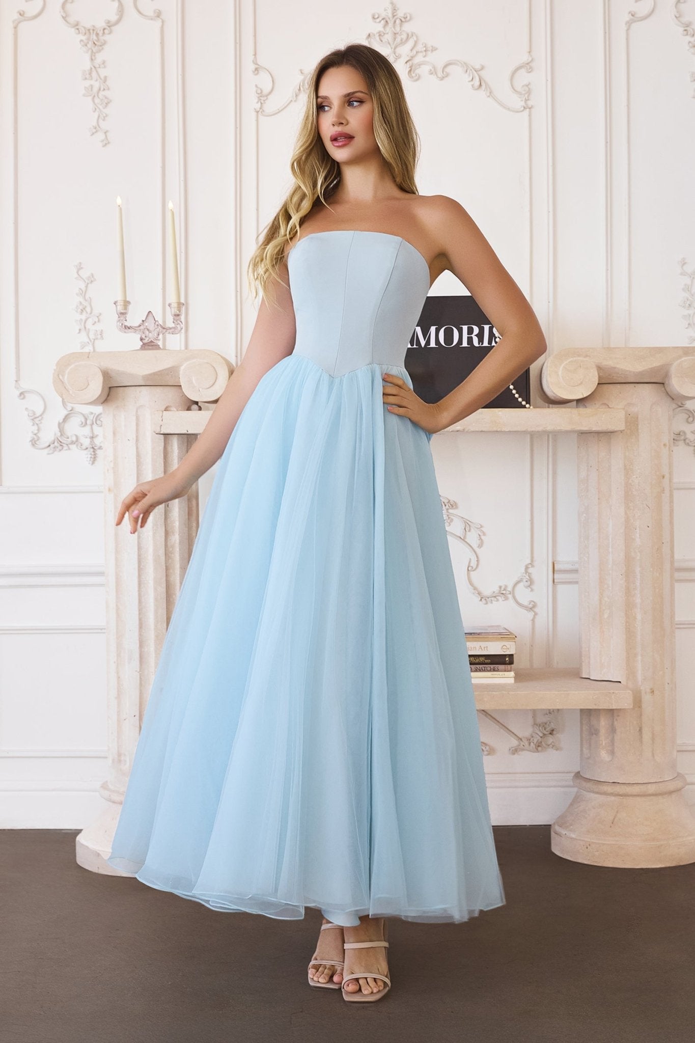 GRACIE Bow Strapless Satin A - Line Prom & Formal Gown in Australia | One Honey Boutique