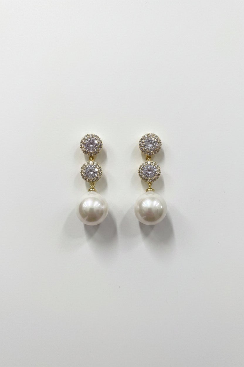 Gregory Ladner Crystal Duo Faux Pearl Drop Earrings in Australia | One Honey Boutique