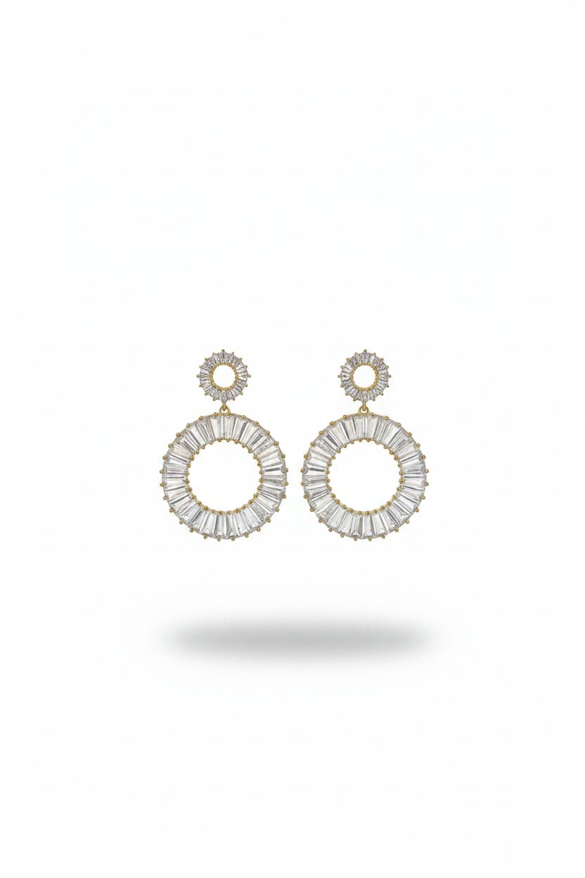 Gregory Ladner Gold Baguette Crystal Circle Drop Earrings in Australia | One Honey Boutique