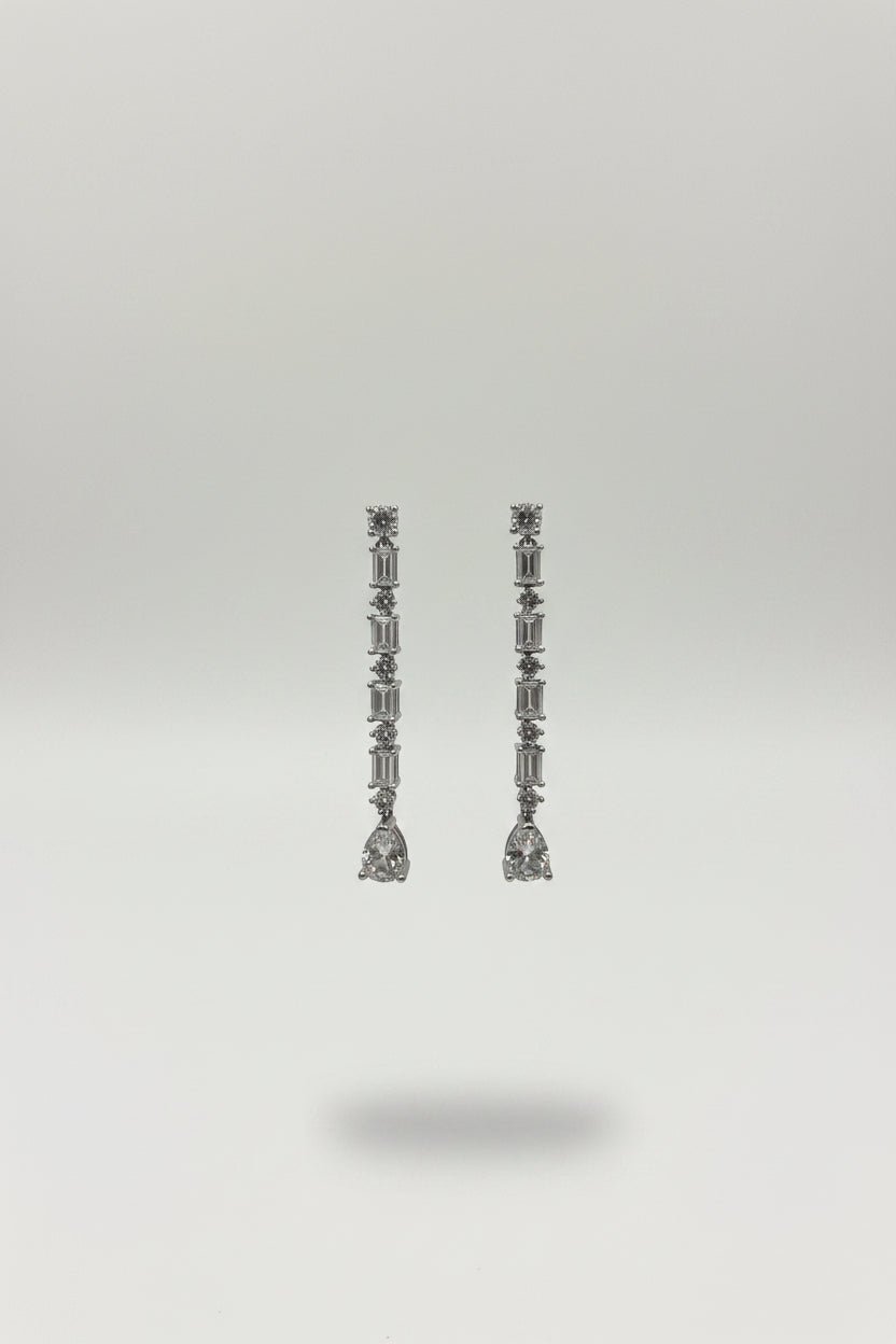 Gregory Ladner Silver Baguette Crystal Linear Drop Earrings in Australia | One Honey Boutique