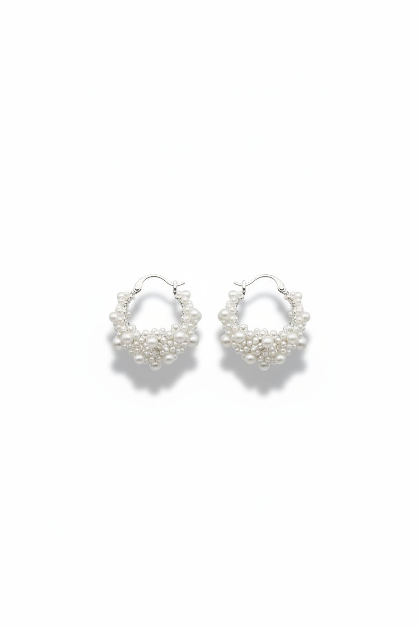 Gregory Ladner Silver Clustered Pearl Hoop Earrings in Australia | One Honey Boutique