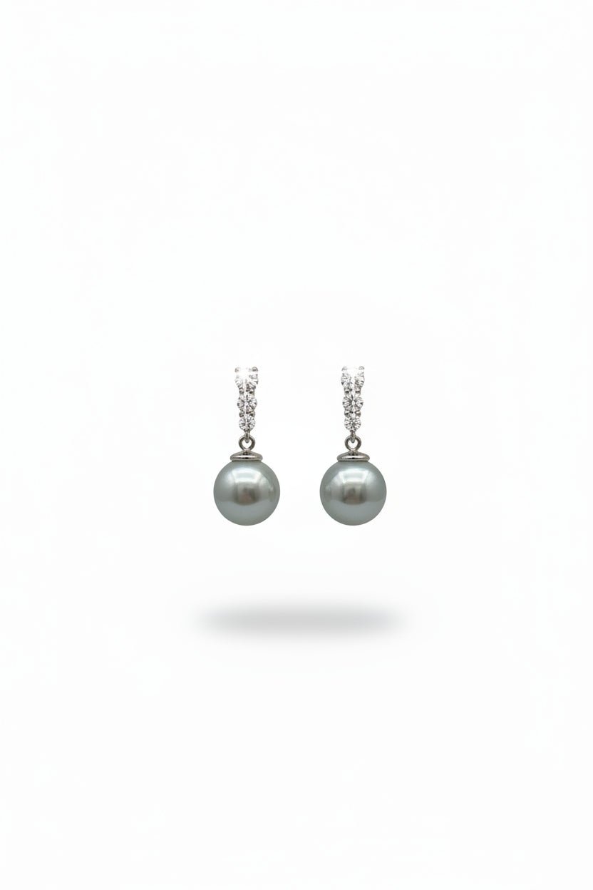 Gregory Ladner Silver Crystal Bar Pearl Drop Earrings in Australia | One Honey Boutique